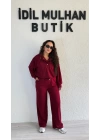 Bordo Yakası Düğmeli Büyük Beden Takım