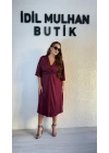 Bordo Yarasa Kol Saten Elbise