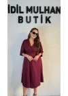 Bordo Yarasa Kol Saten Elbise