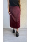 Bordo Yüksek Bel Saten Etek
