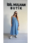 Buz Mavi Jean Kumaş Lastik Askılı Elbise