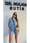 Buz Mavi Kot Rengi Şortlu Takım