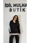 Çift Şerit Detaylı Siyah Alt Üst Takım
