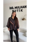 Çizgili Kruvaze Yaka Şifon Kollu Bluz