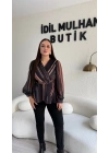 Çizgili Kruvaze Yaka Şifon Kollu Bluz