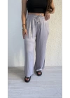 Gri Beli Lastikli Saten Pantolon