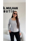 Gri Kare Yaka Oysh Kumaş Bluz