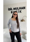 Gri Kare Yaka Oysh Kumaş Bluz