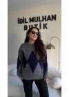 Gri Lacivert Baklava Dilimli Kazak