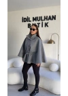 Gri Oversize Kaşe Kuşaklı Panço