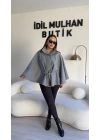 Gri Oversize Kaşe Kuşaklı Panço