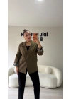 Haki Leopar Detaylı Blazer Ceket