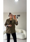 Haki Leopar Detaylı Blazer Ceket