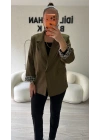 Haki Leopar Detaylı Blazer Ceket