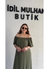 Haki Madonna Yaka Etek Ucu Fırfırlı Elbise