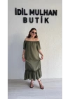 Haki Madonna Yaka Etek Ucu Fırfırlı Elbise