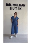 İndigo Mavisi Kruvaze Kesim Viskon Tulum