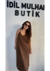 Kahverengi Askılı Elbise