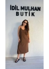 Kahverengi Askılı Elbise