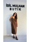 Kahverengi Askılı Elbise