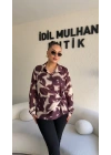 Kahverengi Bağlama Detaylı Batik Desenli Bluz