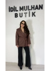 Kahverengi Bağlama Detaylı Blazer Ceket