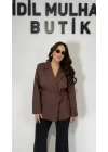 Kahverengi Bağlama Detaylı Blazer Ceket