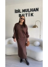 Kahverengi Ceketli Elbise Takım