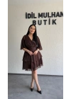 Kahverengi Kruvaze Yaka Kat Kat Elbise