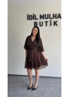 Kahverengi Kruvaze Yaka Kat Kat Elbise