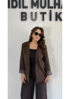 Kahverengi Leopar Detaylı Blazer Ceket