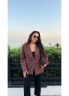 Kahverengi Omuzları Vatkalı Blazer Ceket