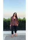 Kahverengi Omuzları Vatkalı Blazer Ceket