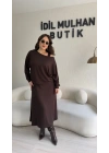 Kahverengi Oysh Kumaş İkili Elbise