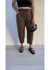 Kahverengi Keten Şalvar Pantolon