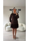 Kahverengi Sim Dokulu Piliseli Elbise