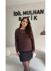Kahverengi Transparan Dantel Bluz
