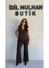 Kahverengi Yüksek Bel İspanyol Paça Pantolon