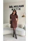 Kahverengi Zr Model Balon Kol Elbise