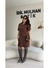 Kahverengi Zr Model Balon Kol Elbise