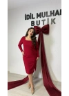 Kırmızı Kare Yaka Midi Boy Elbise