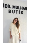 Krem Bluzlu Pamuk Keten Elbise