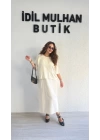 Krem Bluzlu Pamuk Keten Elbise