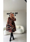Kruvaze Kahve Desenli Elbise