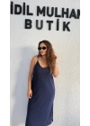 Lacivert Askılı Elbise