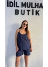 Lacivert Askılı Şortlu Tensel Takım