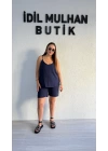 Lacivert Askılı Şortlu Tensel Takım
