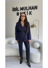 Lacivert Bağlama Detaylı Kruvaze Blazer Takım