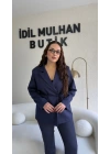 Lacivert Bağlama Detaylı Kruvaze Blazer Takım