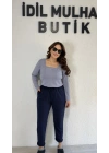 Lacivert Beli Lastikli Cepli Pantolon